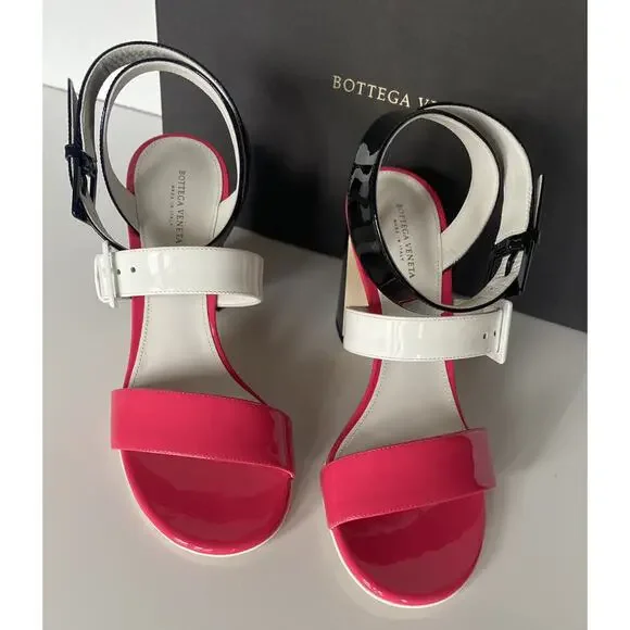 NIB $760 Bottega Veneta Strappy Block-heeled Patent Tricolor Sandals 7 US 565653 - Picture 3 of 10